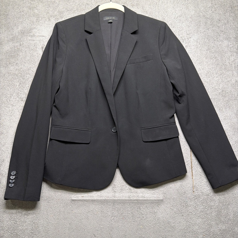 Ann Taylor Black Tailored Blazer Surgical Cuffs Career Work Jacket Women's 8